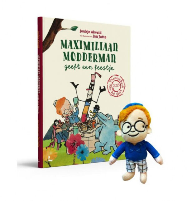 Boek Maximiliaan Modderman geeft een feestje (met voorleespopje)