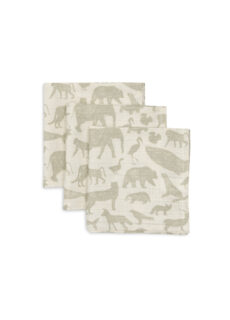 Jollein Hydrofiel Monddoekje 31x31cm Animals Olive  Green (3pack)