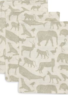 Jollein Hydrofiel Washandje 15x20cm Animals Olive  Green (3pack)