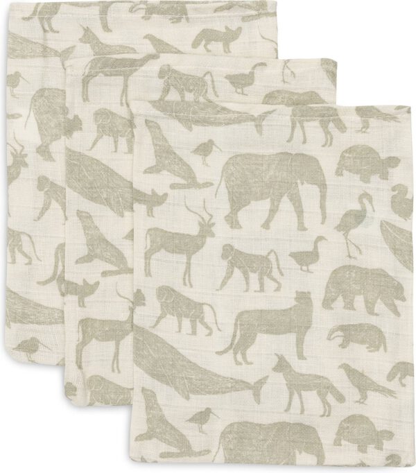 Jollein Hydrofiel Washandje 15x20cm Animals Olive  Green (3pack)