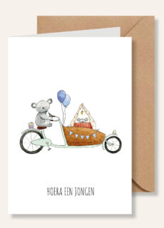 Juulz Illustrations Wenskaart Bakfiets Hoera een Jongen