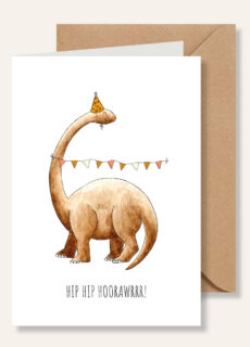 Juulz Illustrations Wenskaart Brontosaurus Hip hip Hoorawwr