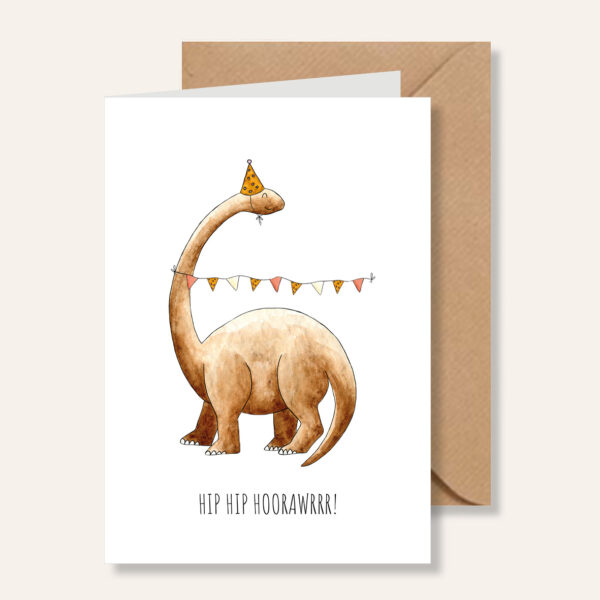 Juulz Illustrations Wenskaart Brontosaurus Hip hip Hoorawwr