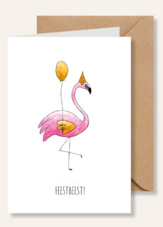 Juulz Illustrations Wenskaart Flamingo Feestbeest!