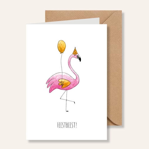 Juulz Illustrations Wenskaart Flamingo Feestbeest!