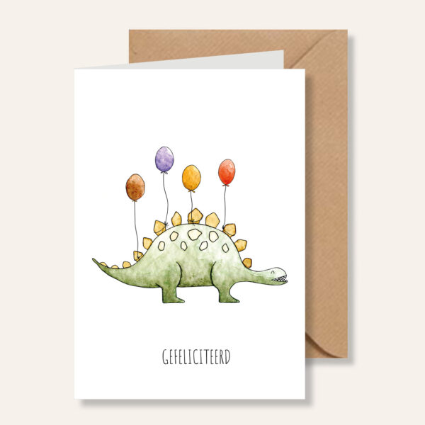 Juulz Illustrations Wenskaart Stegosaurus Gefeliciteerd