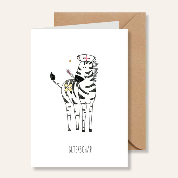 Juulz Illustrations Wenskaart Zebra Beterschap