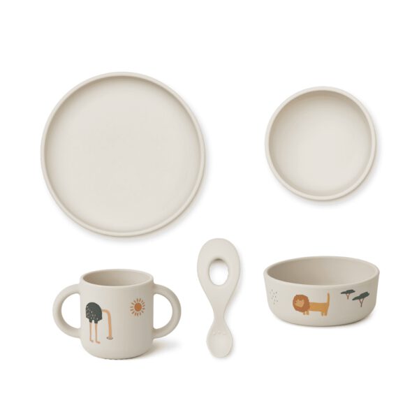 Liewood Vivi Siliconen servies set met print Safari Sandy Mix