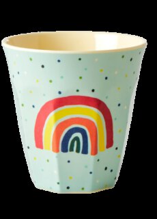 Rice Melamine Beker Rainbow Dots Blue Medium