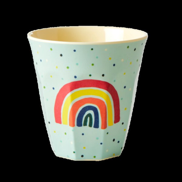 Rice Melamine Beker Rainbow Dots Blue Medium